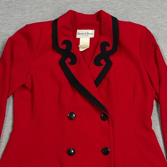 Vintage Danny Nicole Womens Red Double Breasted Dress Coat Padded Shoulders Sz 8 - Picture 6 of 16